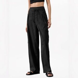 Athleta Paradise Straight Leg Cargo Pants Black Size S NWT Linen Blend Wide Leg